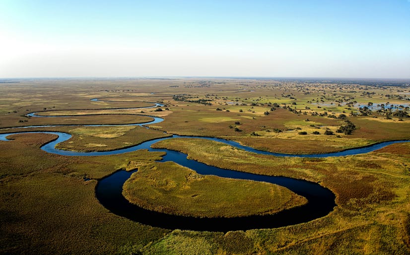 Veduta aerea di Shakawe Botswana Fiume Okavango viaggio in africa Veduta aerea di Shakawe Botswana Fiume Okavango viaggio in africa
